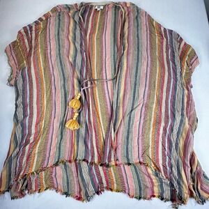 TRUE CRAFT Women's Multi Color Striped Tassel Kimono Cardigan‎ Size 2X 3X